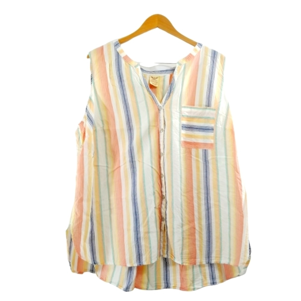 Faded Glory Multicolor Striped Sleeveless Cotton Top Size 3x